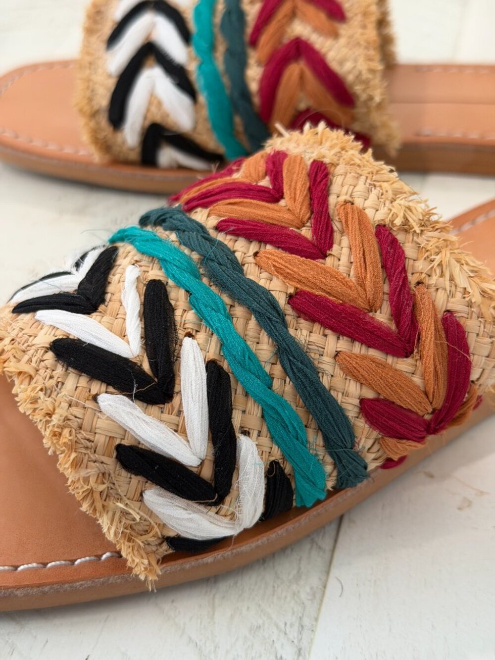 Dolce Vita Boho Raffia Slide Sandals Size 7. Woven Embroidered. Worn Once - Picture 4 of 11